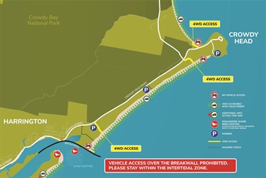 Crowdy Head south to Harrington 4WD beach access map