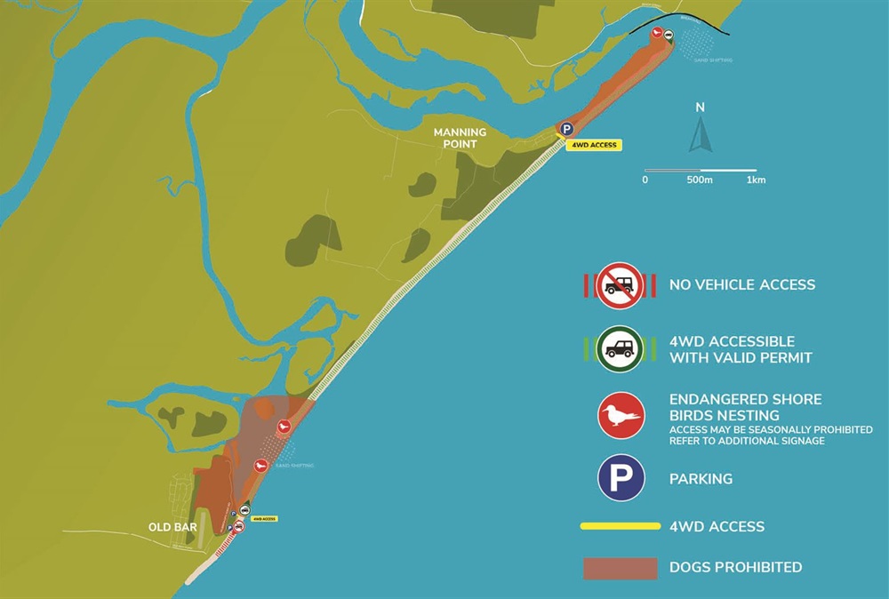 Manning Point to Old Bar vehicle beach access map