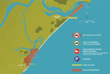 Manning Point beach to Old Bar beach 4WD beach access map