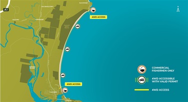 Nine Mile Beach Tuncurry to Black Head back beach 4WD beach access map